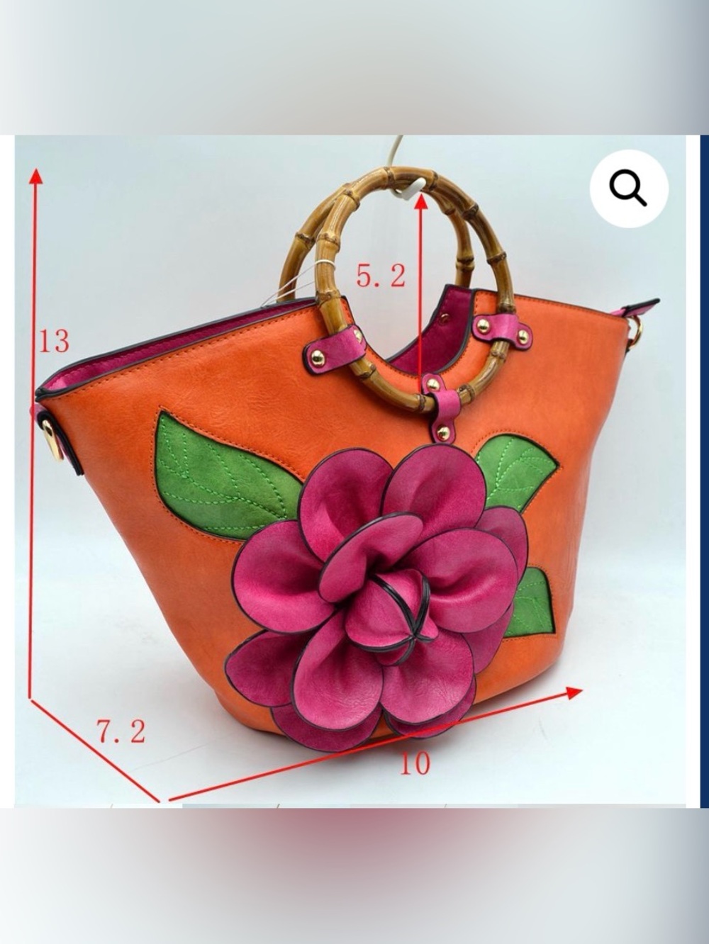 Women’s Orange Tote Bag with Pink Flower Accent
